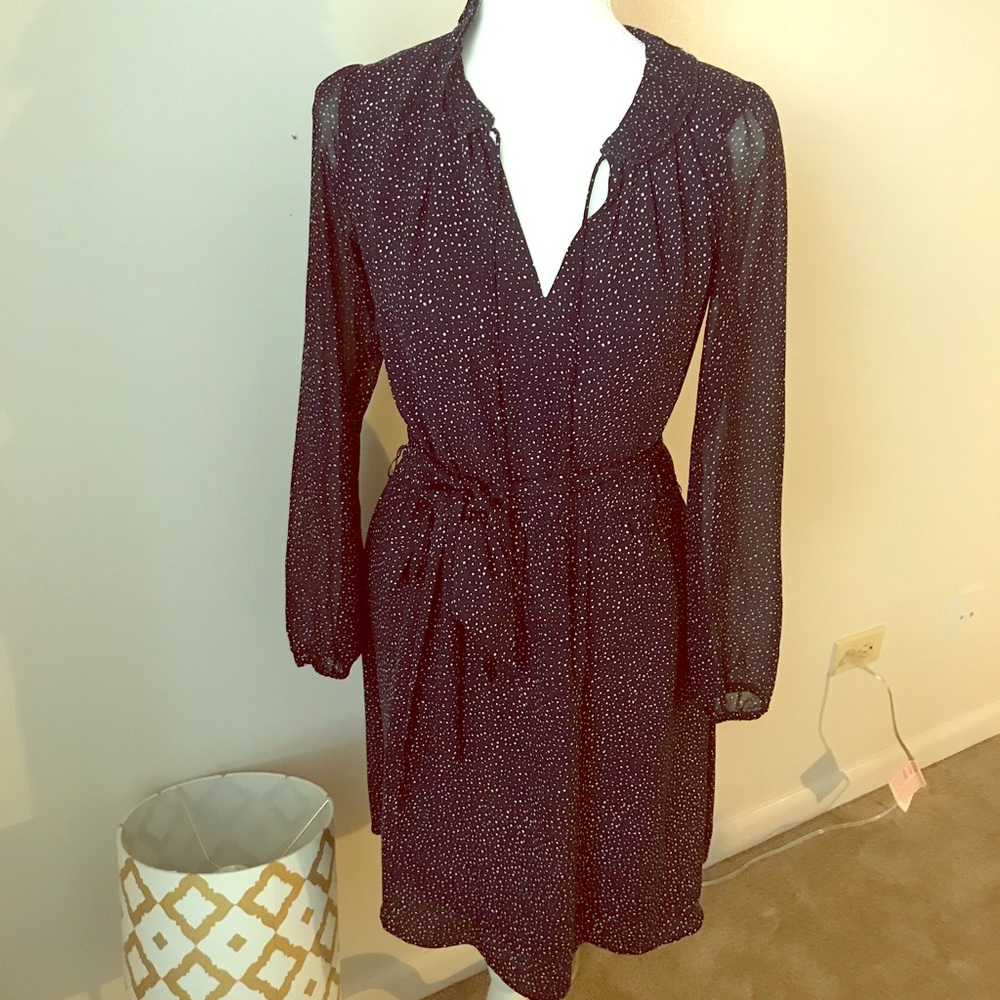 Polka dot waist tie dress .